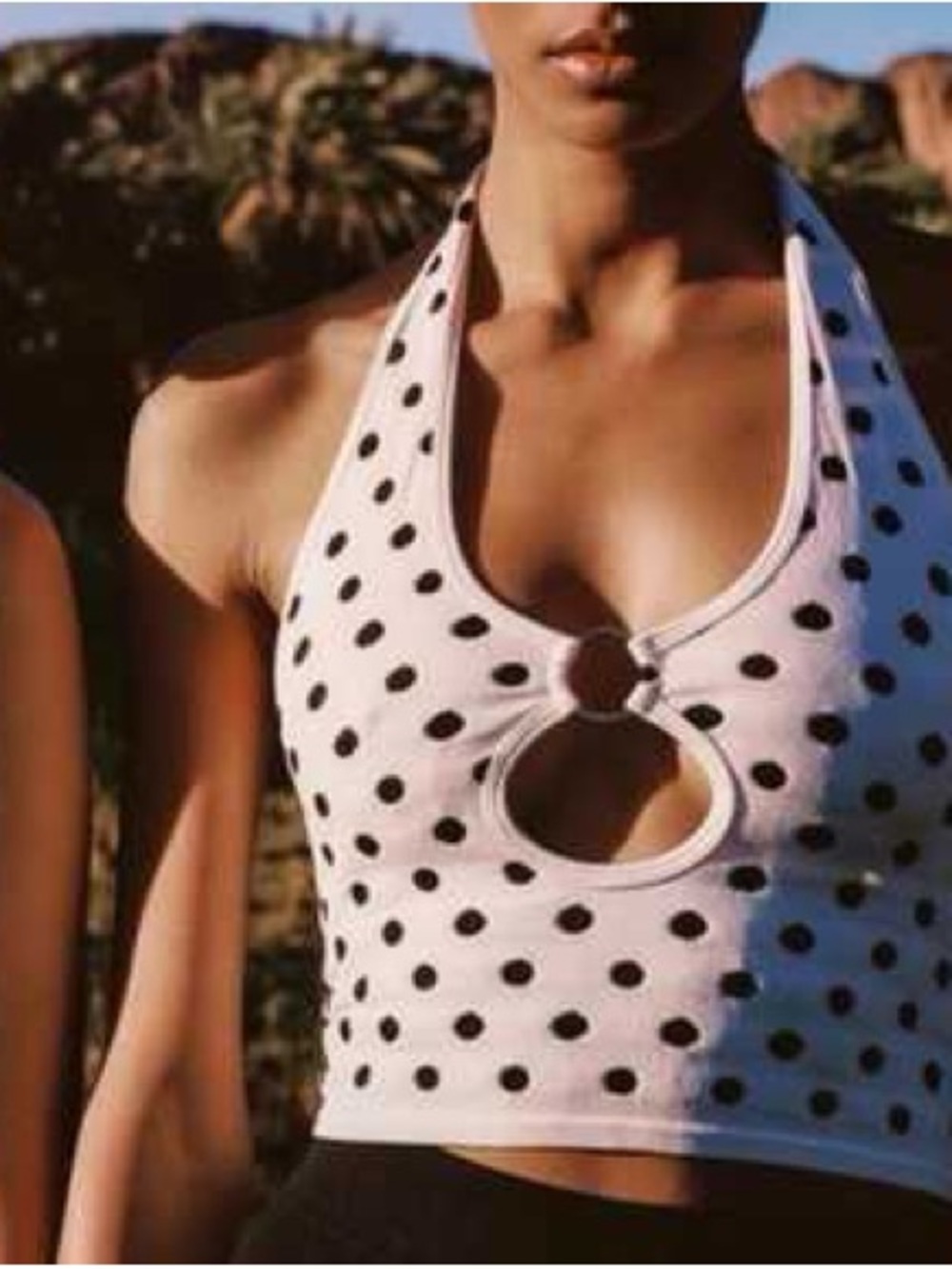 Zara White and Black Polka Dots Crop Top